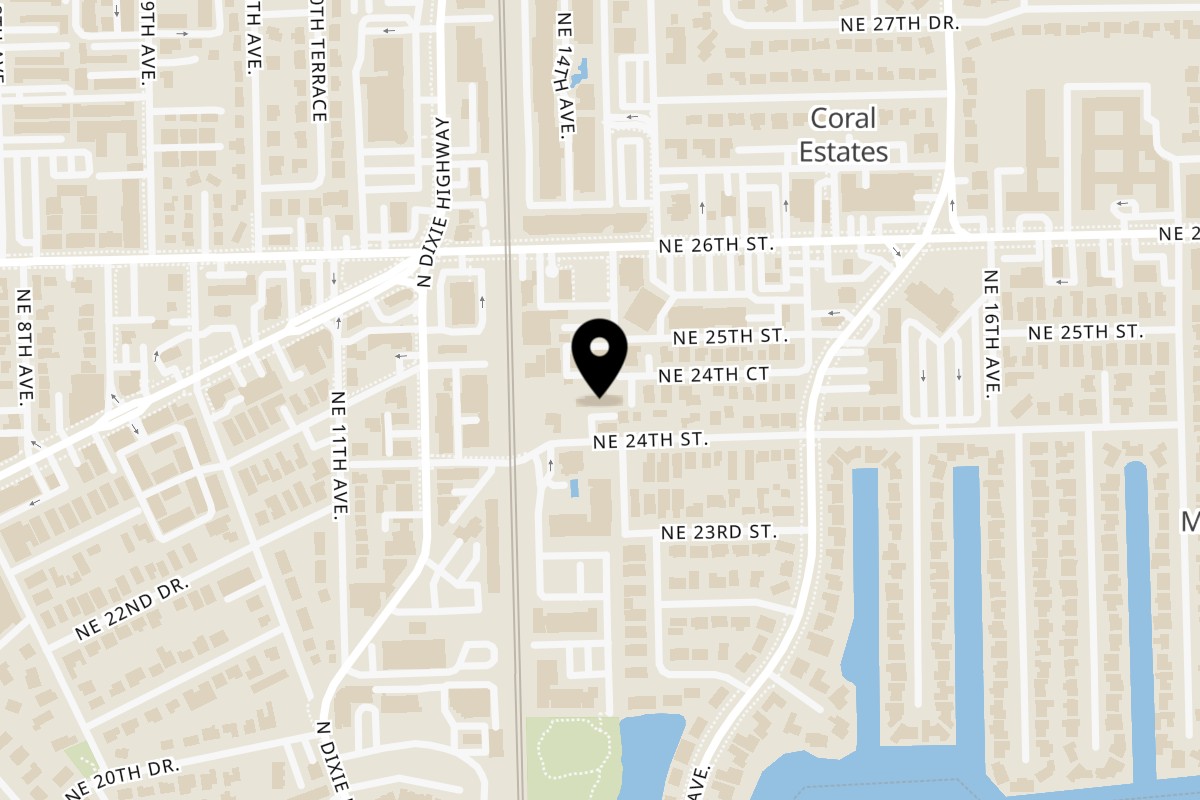 Map showing the location of The Alchemist Cafe on 2430 NE 13th Ave in Wilton Manors